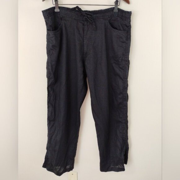 Jalouze Linen Blend Pants Size 14 Black Straight Leg High Rise Summer Beach - Picture 1 of 11